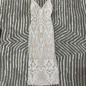 Elegant White and Tan Lace Dress
